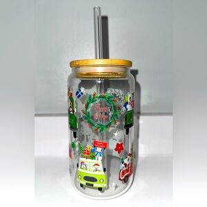 Festive Christmas Glass Tumbler with Straw